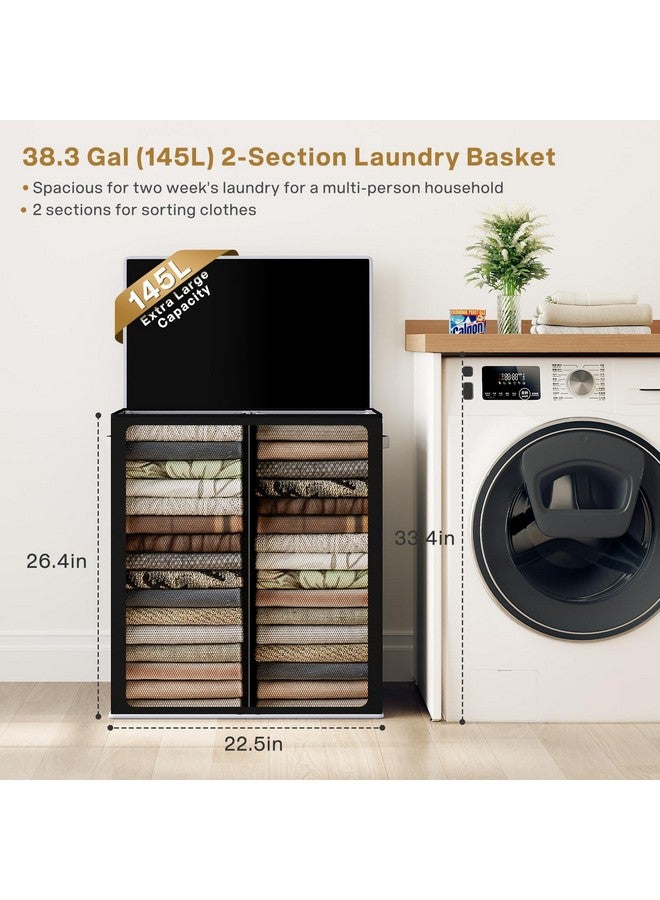 SOLEDI SOLEDI Double Laundry Hamper with Lid and Removable Laundry Bags - Large Dirty Clothes Hamper 2 Section - Collapsible Laundry Baskets for Bedroom, Bathroom, Laundry room, Apartment, Black - Image 4