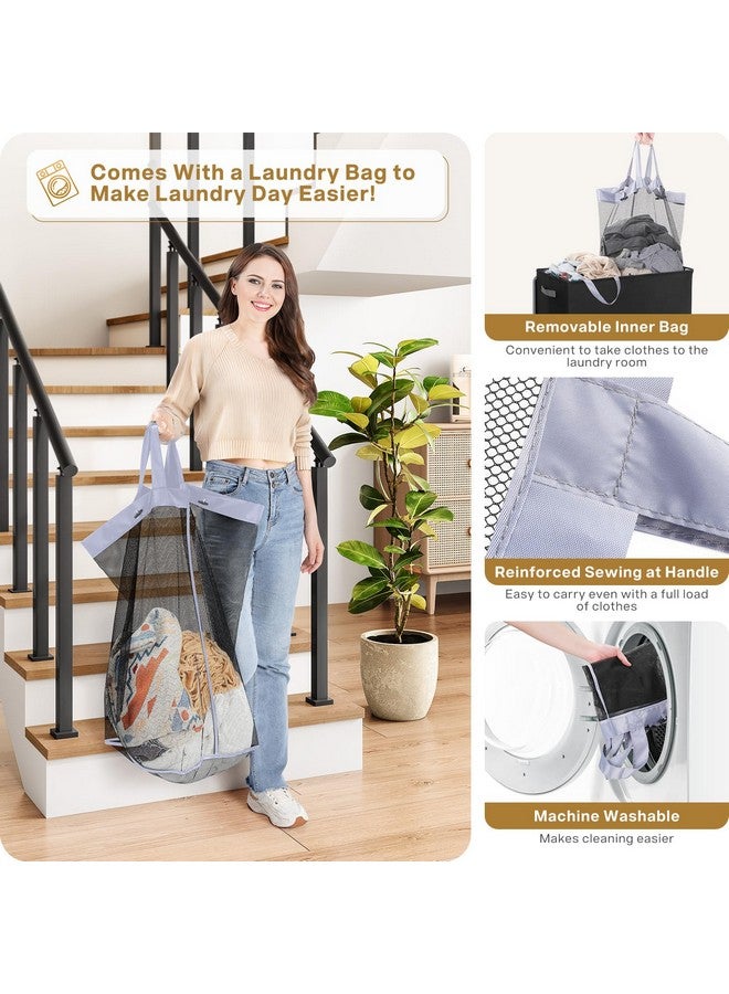 SOLEDI SOLEDI Double Laundry Hamper with Lid and Removable Laundry Bags - Large Dirty Clothes Hamper 2 Section - Collapsible Laundry Baskets for Bedroom, Bathroom, Laundry room, Apartment, Black - Image 3