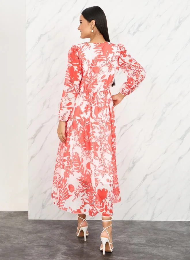 Take Two Floral Print Chiffon A-Line Midi Dress