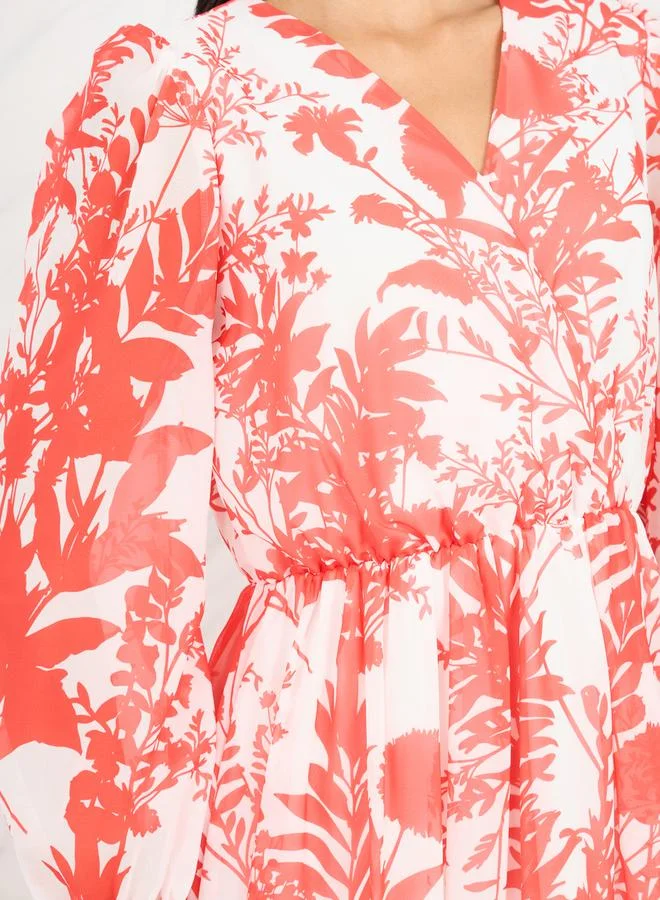 Take Two Floral Print Chiffon A-Line Midi Dress