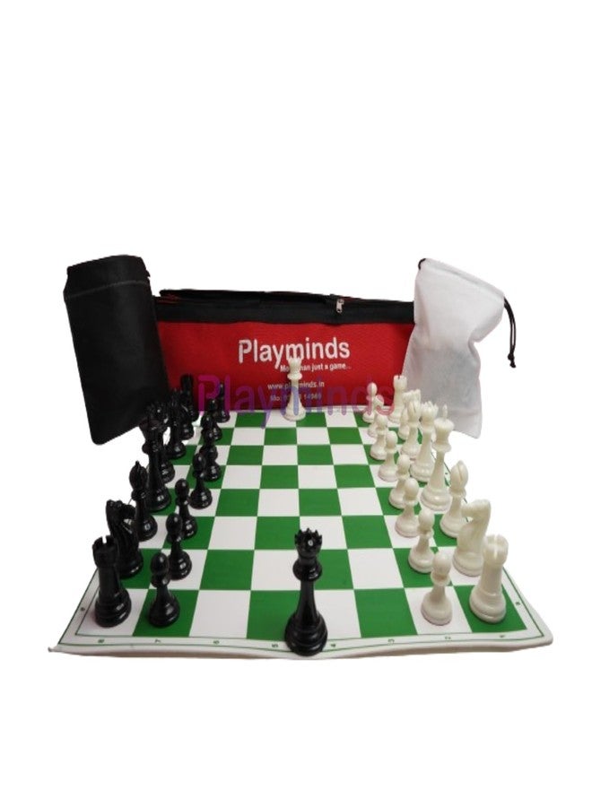 Playminds 20'' x 20'' Tournament Chess Vinyl Foldable Chess Game with Solid Plastic Pieces (with Two Extra Queens + Pouch for Mat + Bag) - for Professional Chess Players - Combo of 3 Mats - Image 2