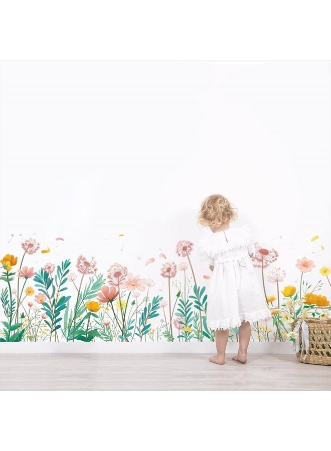 Runtoo Flower Dandelion Wall Art Decals Grass Baseboard Skirting Line Corner Stickers for Girls Bedroom Living Room Kids Wall Decor - Image 1