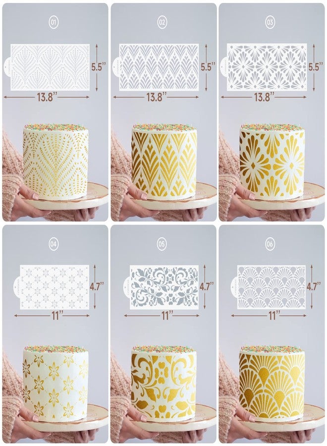 LYMSSESS 6PCS Cake Stencils Decorating Buttercream, for Cake Decorating, Floral Hollow Lace & Templates for Wedding & Birthday Decor (Style B) - Image 2