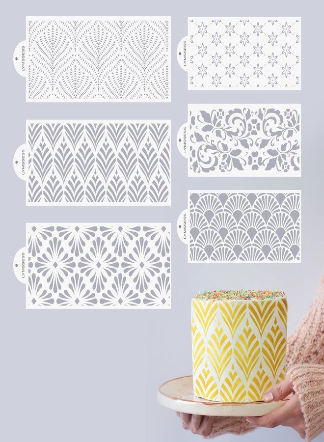 LYMSSESS 6PCS Cake Stencils Decorating Buttercream, for Cake Decorating, Floral Hollow Lace & Templates for Wedding & Birthday Decor (Style B) - Image 1