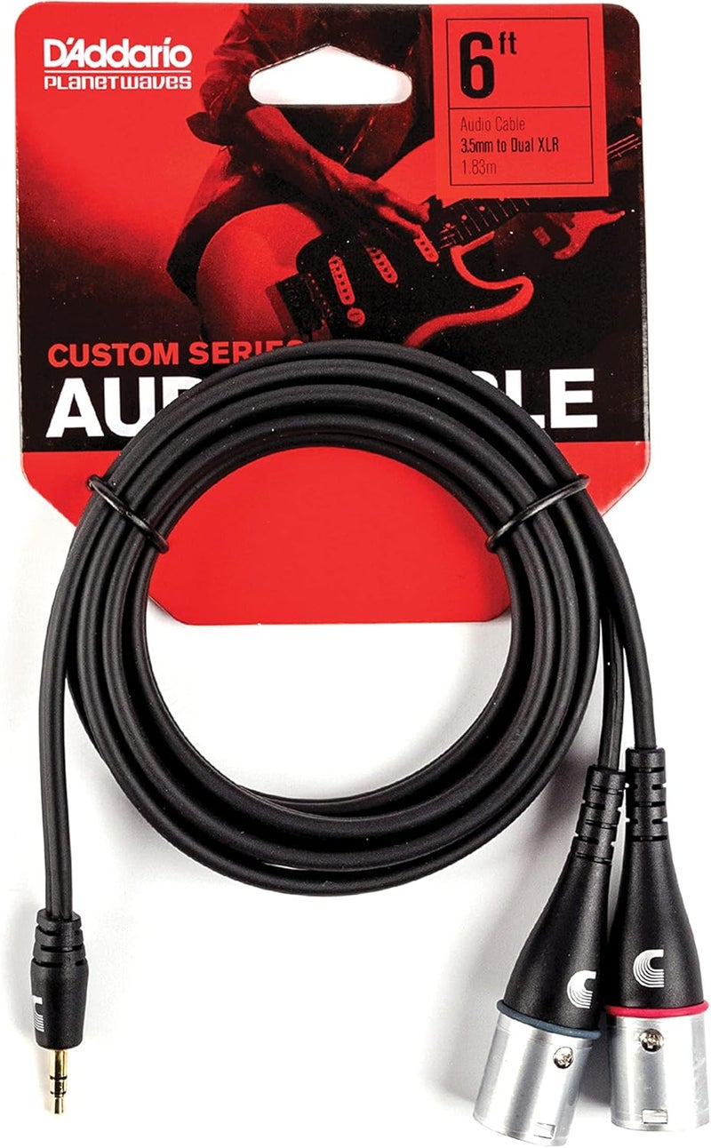 Planet Waves كابل XLR من بلانيت ويفز د'أداريوا - 6 أقدام/1.82 متر - من جهاز محمول إلى نظام صوتي - أسود - Image 2