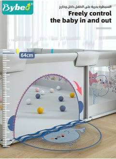 Bybeo Baby Playpen Fence, Portable Babies Playards for Toddlers, Safety Infant Activity Center,  Sturdy Play Area, with 2 Pull Rings, 60 Marine Balls and Storage Bag, 150x180cm  - Image 4