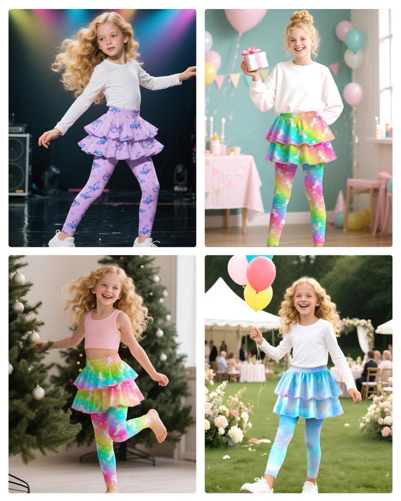 OlyPegic Girls Leggings with Skirt Toddler Kids Leggings Skirt Pants Rainbow Unicorn Footless Tights with Ruffle 3-8 Years - Image 5