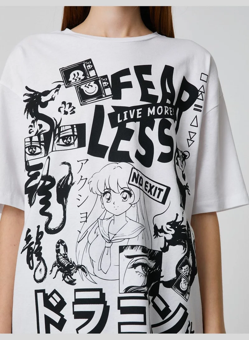 KOTON  Crew Neck Short Sleeve Far East Printed T-Shirt for Women | Best Price UAE