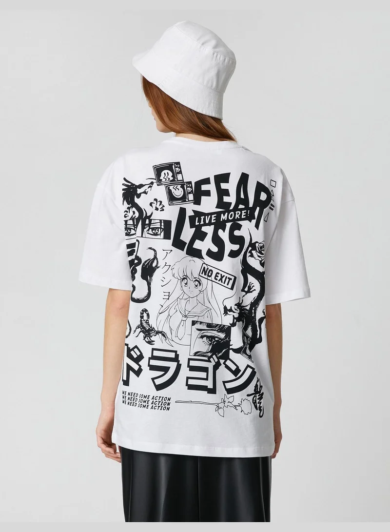 KOTON  Crew Neck Short Sleeve Far East Printed T-Shirt for Women | Best Price UAE