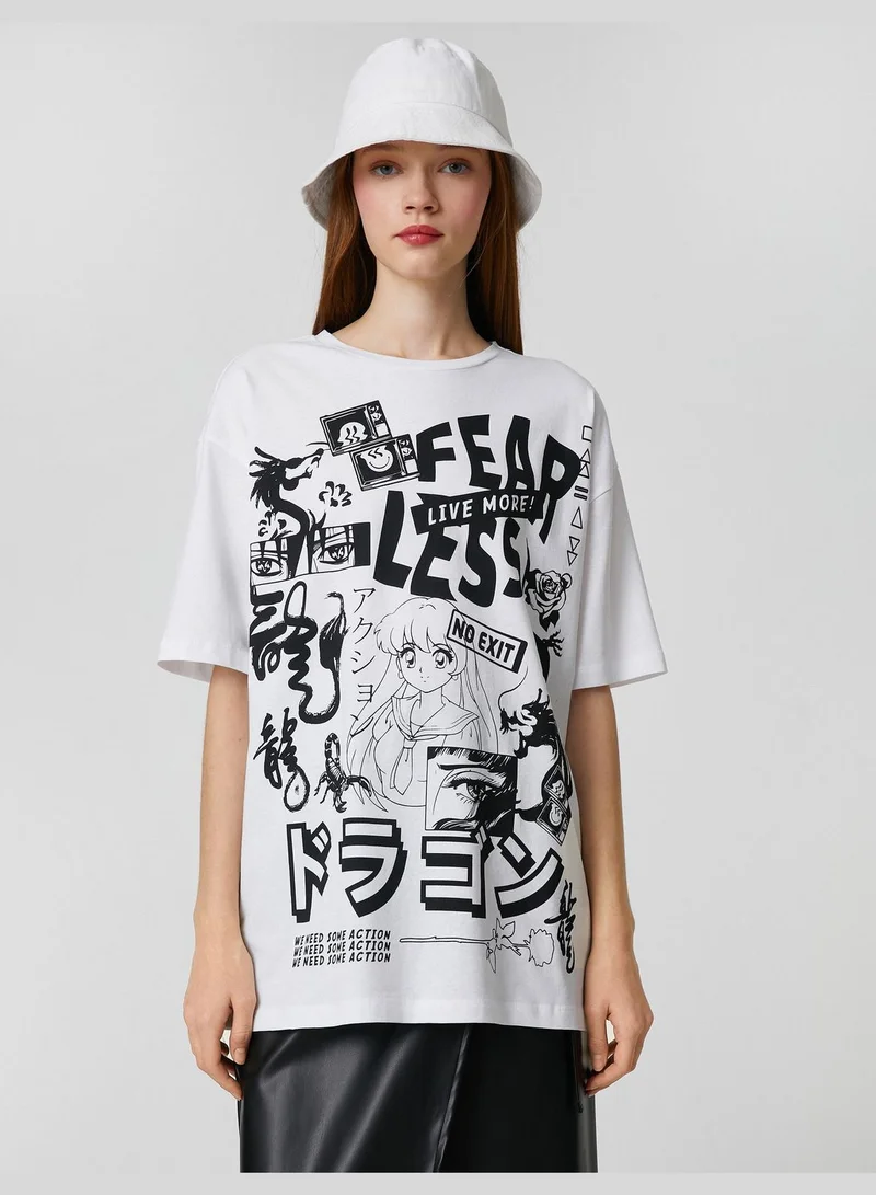 KOTON  Crew Neck Short Sleeve Far East Printed T-Shirt for Women | Best Price UAE
