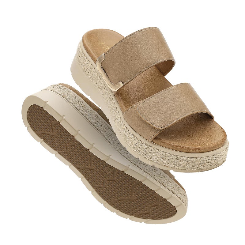 UBFEN Womens Espadrille Platform Sandals Low Wedge Slides Orthopedic Arch Support Two Adjustable Straps Dressy Casual Sandals for Beach Summer Walking Khaki Size US 8.5 - Image 4