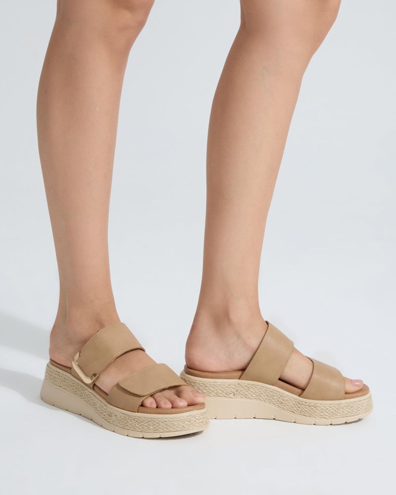 UBFEN Womens Espadrille Platform Sandals Low Wedge Slides Orthopedic Arch Support Two Adjustable Straps Dressy Casual Sandals for Beach Summer Walking Khaki Size US 8.5 - Image 5