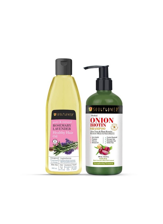 Soulflower - Rosemary Lavender Hair Oil & Onion Biotin Shampoo Combo Hair Growth Nourishment Healthy Hair Paraben & Mineral Oil Free Vegan Cruelty Free Pack Of 2 Kg - Image 1
