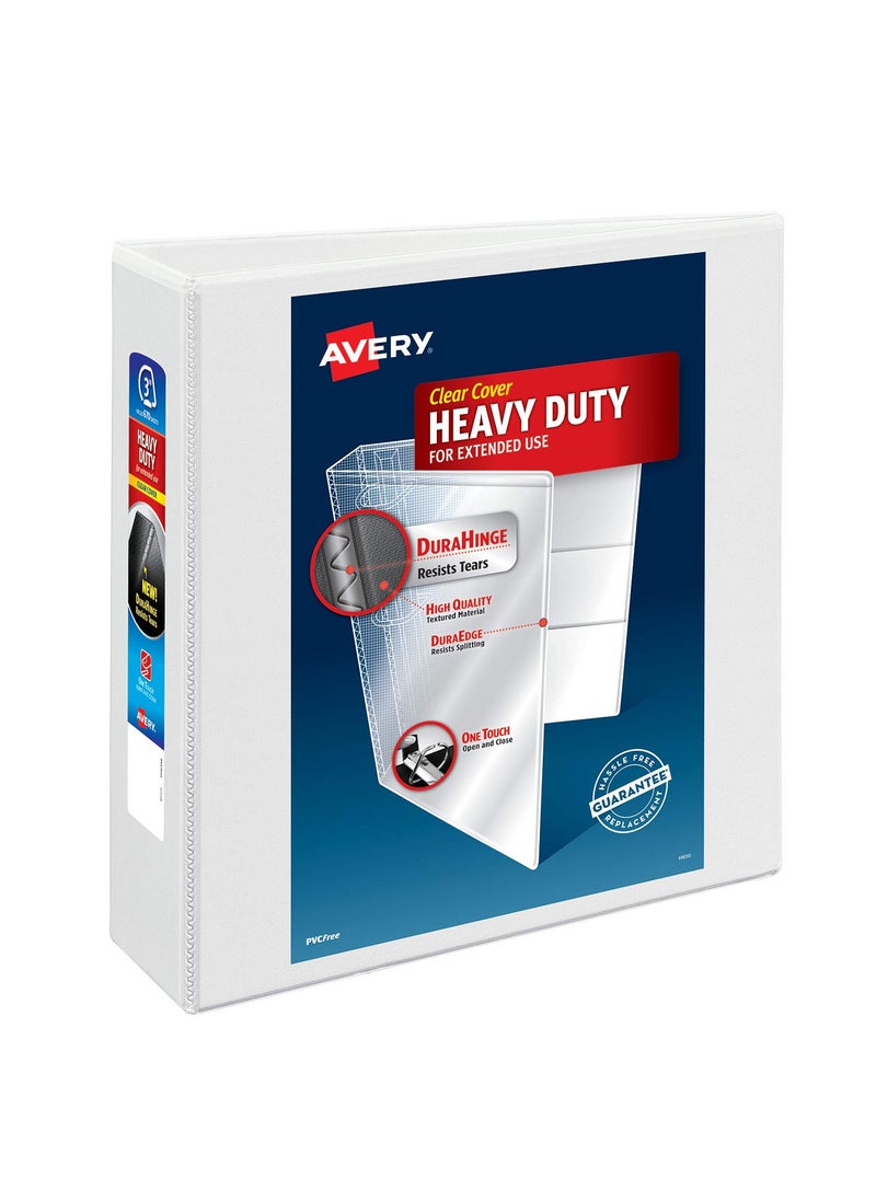 AVERY Avery Heavy-Duty View 3 Ring Binder, 3" One Touch Slant Rings, Holds 8.5" x 11" Paper, 1 White Binder (05604)  - Image 1