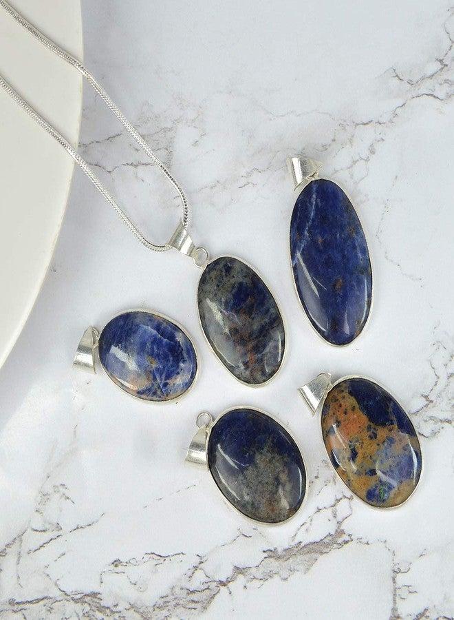 Crystu AAA Sodalite Pendant Oval Shape Crystal Stone Locket - Pendant with Metal Chain for Reiki Healing and Crystal Healing Gemstone for Unisex (Color : Blue) - Image 4