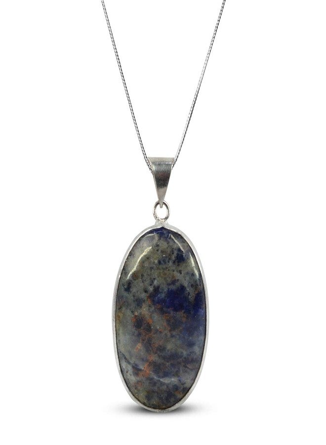 Crystu AAA Sodalite Pendant Oval Shape Crystal Stone Locket - Pendant with Metal Chain for Reiki Healing and Crystal Healing Gemstone for Unisex (Color : Blue) - Image 1