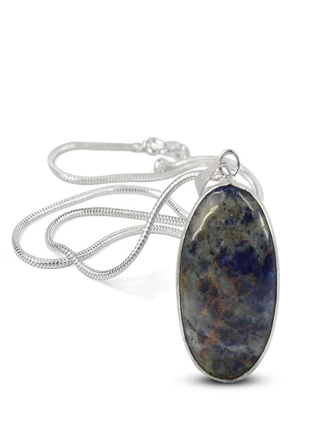 Crystu AAA Sodalite Pendant Oval Shape Crystal Stone Locket - Pendant with Metal Chain for Reiki Healing and Crystal Healing Gemstone for Unisex (Color : Blue) - Image 2