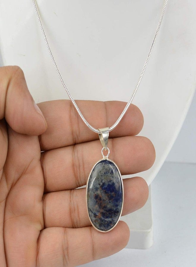 Crystu AAA Sodalite Pendant Oval Shape Crystal Stone Locket - Pendant with Metal Chain for Reiki Healing and Crystal Healing Gemstone for Unisex (Color : Blue) - Image 3