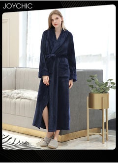 Joychic Women Pajamas Autumn and Winter Long-sleeved Nightgown Flannel Thickened Warm Windproof Sleep Robe for Bedroom Home Navy Blue  - Image 1