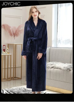 Joychic Women Pajamas Autumn and Winter Long-sleeved Nightgown Flannel Thickened Warm Windproof Sleep Robe for Bedroom Home Navy Blue  - Image 2