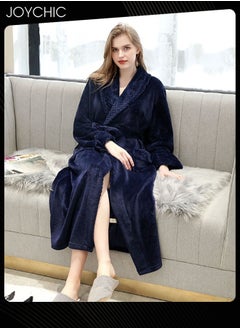 Joychic Women Pajamas Autumn and Winter Long-sleeved Nightgown Flannel Thickened Warm Windproof Sleep Robe for Bedroom Home Navy Blue  - Image 3