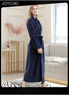 Joychic Women Pajamas Autumn and Winter Long-sleeved Nightgown Flannel Thickened Warm Windproof Sleep Robe for Bedroom Home Navy Blue  - Image 4