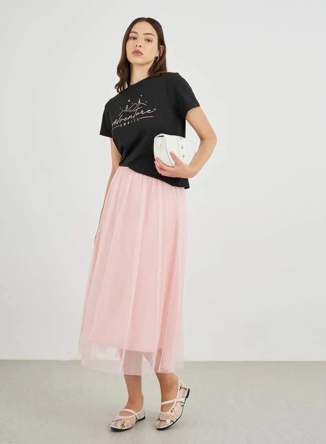 Take Two Take Two Solid Chiffon A-Line Midi Skirt