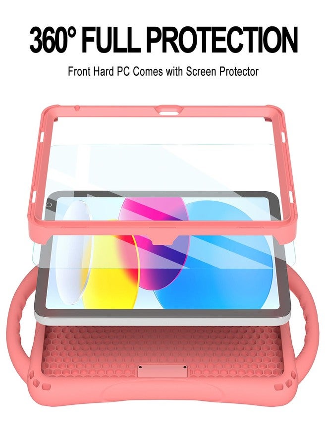 TOPESCT Kids Case for 10.9" iPad 10th Gen - Made of Kid-Friendly Silicone, with Built-in Screen Protector, Shockproof Handle Stand Case for iPad 10th Generation 10.9 inch 2022 (Pink) - Image 2