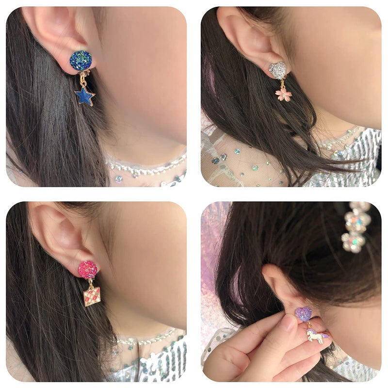 ELEMIRSA 12 Pairs Clip On Earrings Girl Party Favor Princess Clip on Earrings Pretend Play Unicorn Earrings for Little Girl Kids Toddlers Jewelry Set - Image 5