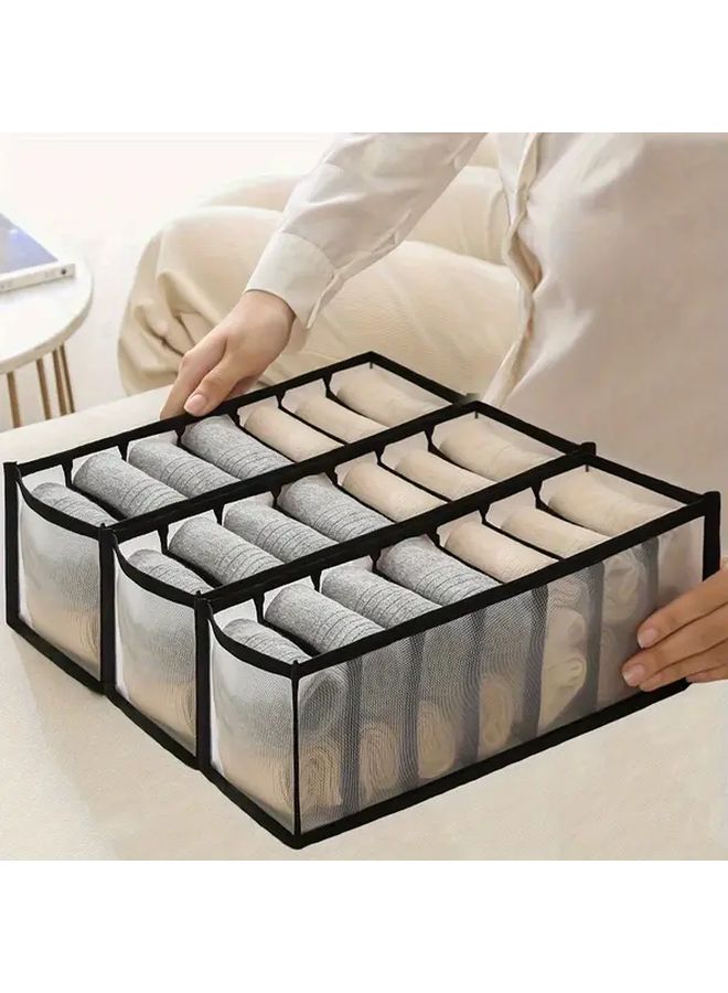 Beige 1pc Foldable 7 Grid Fabric Drawer Organizer For Socks Underwear Bras And Accessories Lightweight Multifunctional Closet Divider Space Saving Storage Box Home Dorm Closet Organization Collapsible Design - Image 2