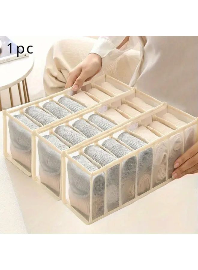 Beige 1pc Foldable 7 Grid Fabric Drawer Organizer For Socks Underwear Bras And Accessories Lightweight Multifunctional Closet Divider Space Saving Storage Box Home Dorm Closet Organization Collapsible Design - Image 5