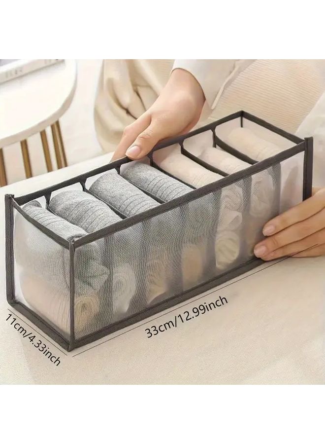 Beige 1pc Foldable 7 Grid Fabric Drawer Organizer For Socks Underwear Bras And Accessories Lightweight Multifunctional Closet Divider Space Saving Storage Box Home Dorm Closet Organization Collapsible Design - Image 4