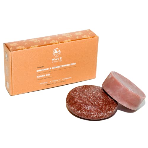 Wave Argan Oil Shampoo & Conditioner Bar Set - Natural & Organic Moisturizing Vegan Shampoo and Conditioner Bars for Women & Men - Long-Lasting (80-120 Uses)