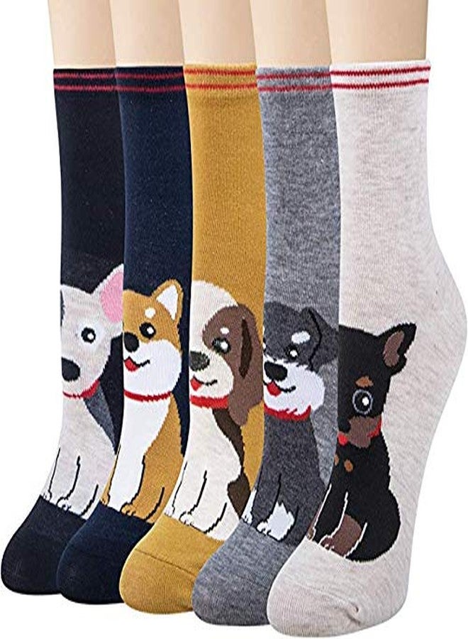 JMP 3 Pairs Womens Cute Dog Patterned Animal Socks Colorful Funny Casual Cotton Novelty Crew Socks (Multicolor, Freesize) - Image 1