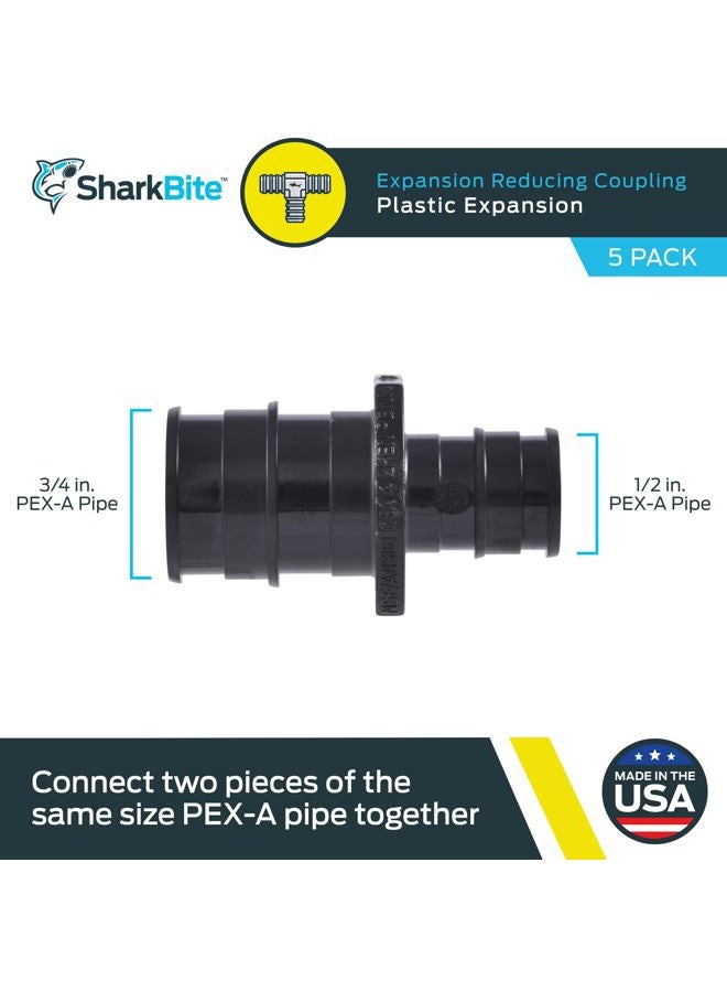 SharkBite 1/2 Inch x 3/4 Inch Expansion Reducing Coupling for PEX-A Pipe, Pack of 5, Plastic Plumbing Fittings, Poly Reducing Coupling for PEX-A Tubing, UA058A5 - Image 2