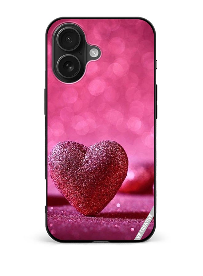Protective Case Cover For Apple iPhone 16 Glitter Heart On A Pink Background Design Multicolour