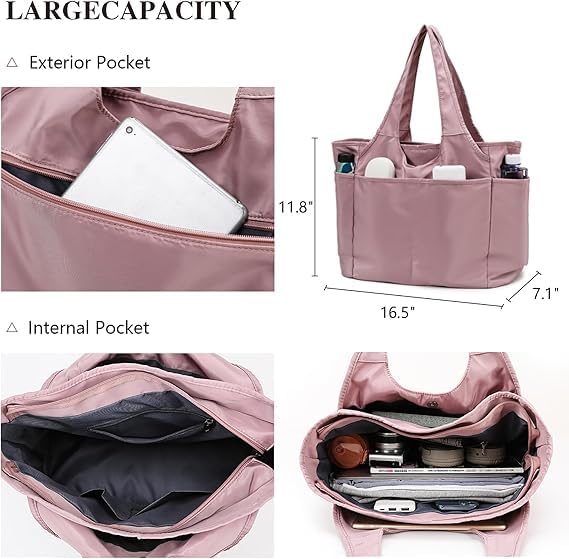 Voroly Tote Bag Women Casual Handbag Shoulder Bag Purses with Zipper and Pockets for Work School Gym Travel Shopping (PINK) - Image 2