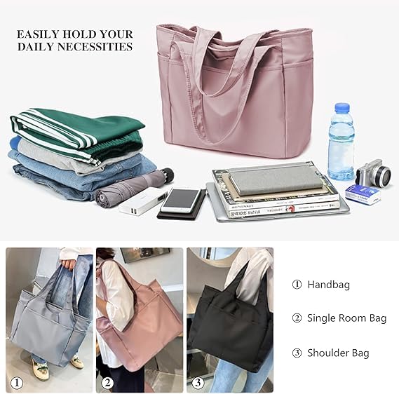 Voroly Tote Bag Women Casual Handbag Shoulder Bag Purses with Zipper and Pockets for Work School Gym Travel Shopping (PINK) - Image 4