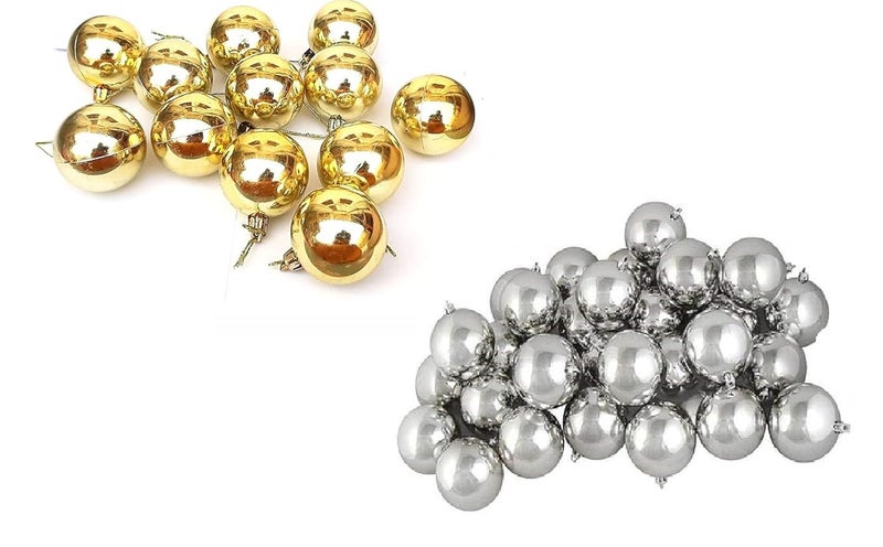 Elite Store Christmas Tree Ornaments Hanging GoldSilver Balls for Xmas DecorationParty FavourFestivalHome DecorLiving Room 24 Pieces 12 Gold 12 Silver - Image 1
