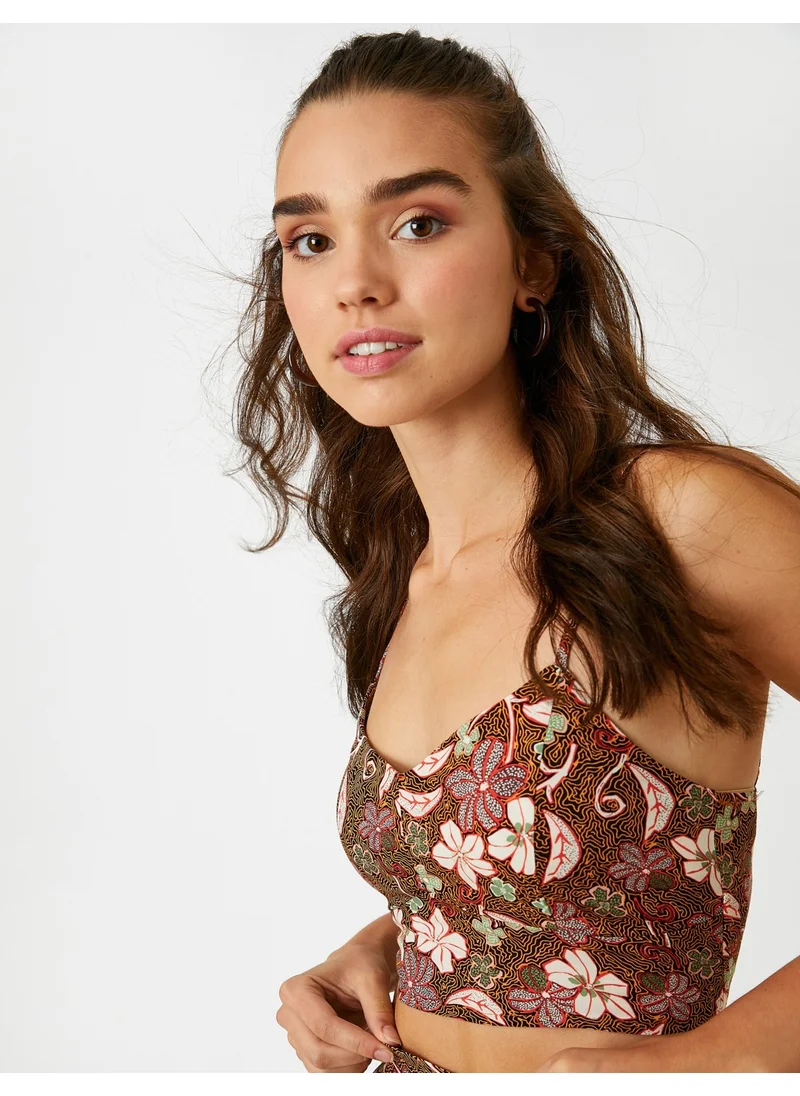 كوتون Floral Bustier Strap V-Neck