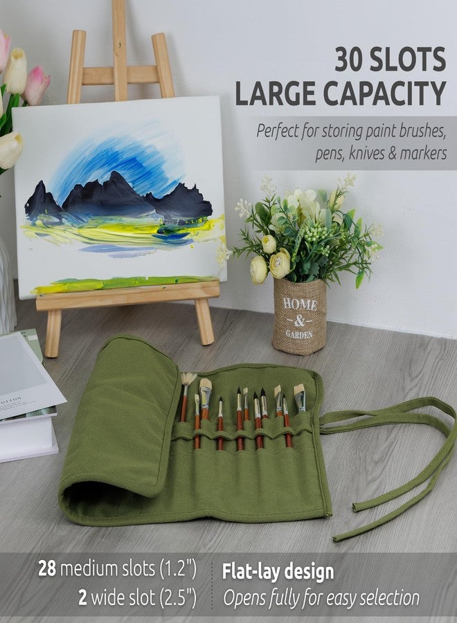 DUGATO 30-Slot Roll-Up Paint Brush Holder, Premium Canvas Brush Organizer for Artists, Washable Travel Brush Case for Watercolor, Acrylic, Oil Painting, Pens & Art Supplies (Army Green) - Image 2