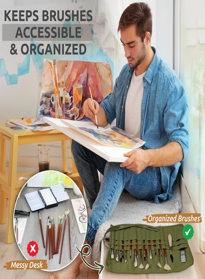 DUGATO 30-Slot Roll-Up Paint Brush Holder, Premium Canvas Brush Organizer for Artists, Washable Travel Brush Case for Watercolor, Acrylic, Oil Painting, Pens & Art Supplies (Army Green) - Image 5