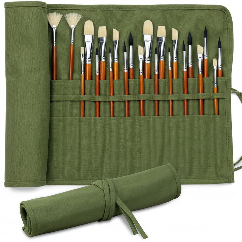 DUGATO 30-Slot Roll-Up Paint Brush Holder, Premium Canvas Brush Organizer for Artists, Washable Travel Brush Case for Watercolor, Acrylic, Oil Painting, Pens & Art Supplies (Army Green) - Image 1
