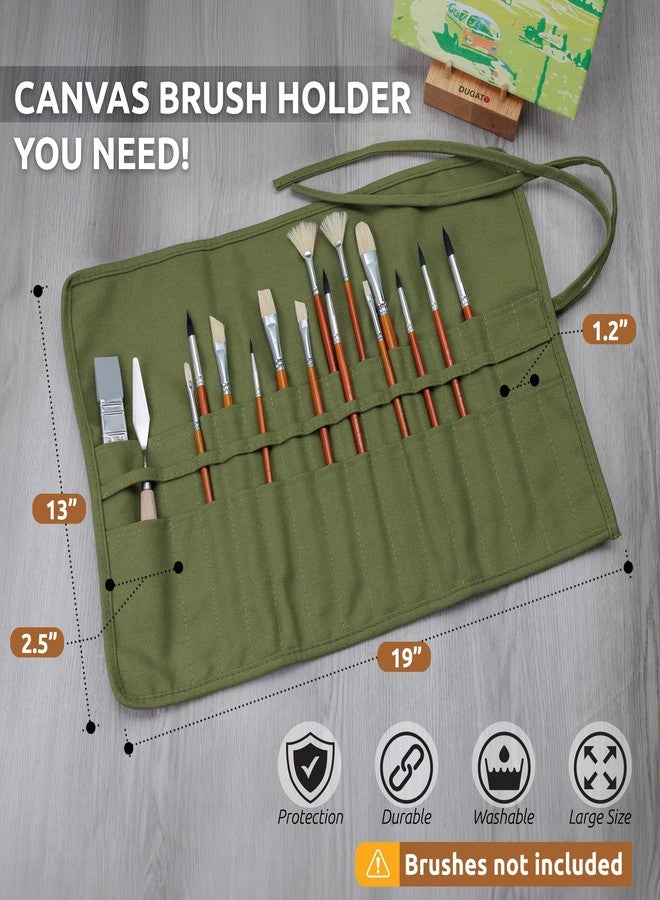 DUGATO 30-Slot Roll-Up Paint Brush Holder, Premium Canvas Brush Organizer for Artists, Washable Travel Brush Case for Watercolor, Acrylic, Oil Painting, Pens & Art Supplies (Army Green) - Image 3