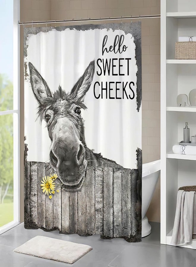 citari Funny Donkey Shower Curtain Rustic Floral Farmhouse Bathroom Shower Curtains Black and White Cute Animal Modern Polyester Fabric Waterproof 12 Pack Plastic Hooks 60 x 72 Inch - Image 2
