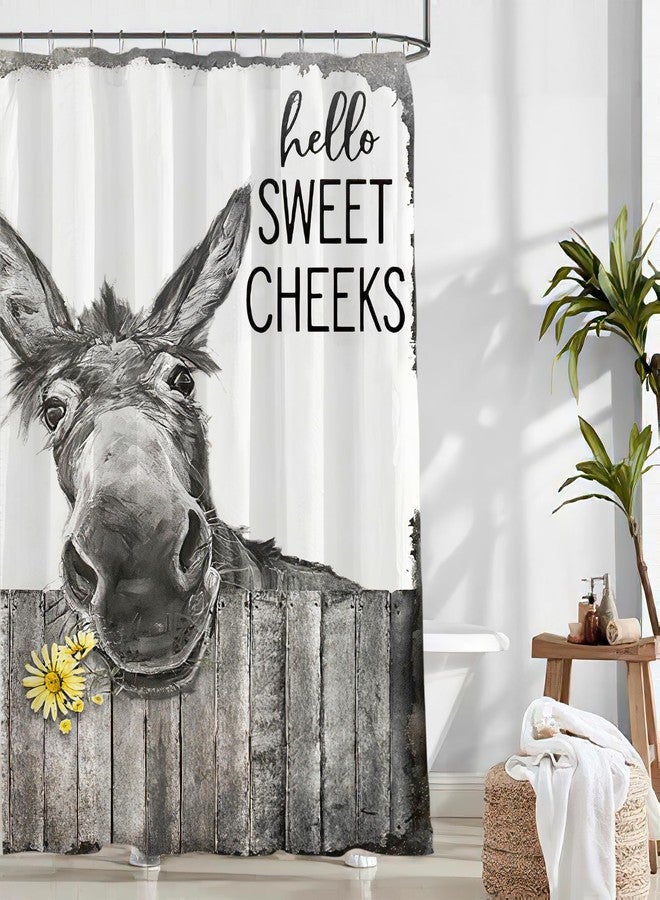 citari Funny Donkey Shower Curtain Rustic Floral Farmhouse Bathroom Shower Curtains Black and White Cute Animal Modern Polyester Fabric Waterproof 12 Pack Plastic Hooks 60 x 72 Inch - Image 5