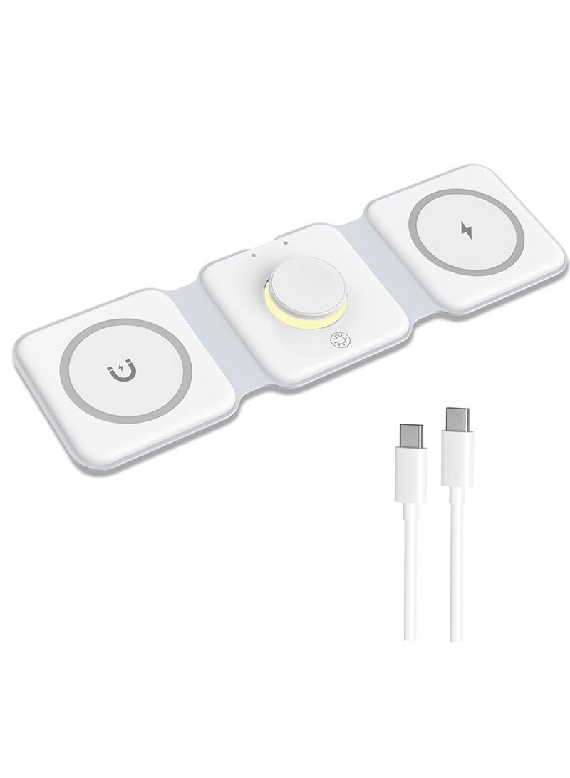 ELTRAZONE 3 in 1 Wireless Charger, Foldable Magnetic Charger Station with Night Light, 15W Fast Wireless Charging Pad for Multiple Devices - Image 1