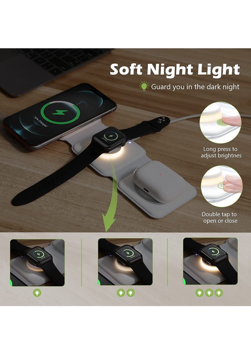 ELTRAZONE 3 in 1 Wireless Charger, Foldable Magnetic Charger Station with Night Light, 15W Fast Wireless Charging Pad for Multiple Devices - Image 4