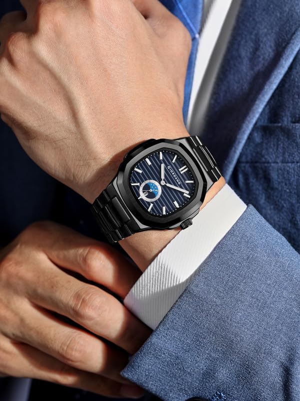 Giordano Analog Watch for Men – Classic Moon Phase Design with Textured Dial, Durable Stainless Steel Strap, and Date Display - GZ-50179-22 - Image 2