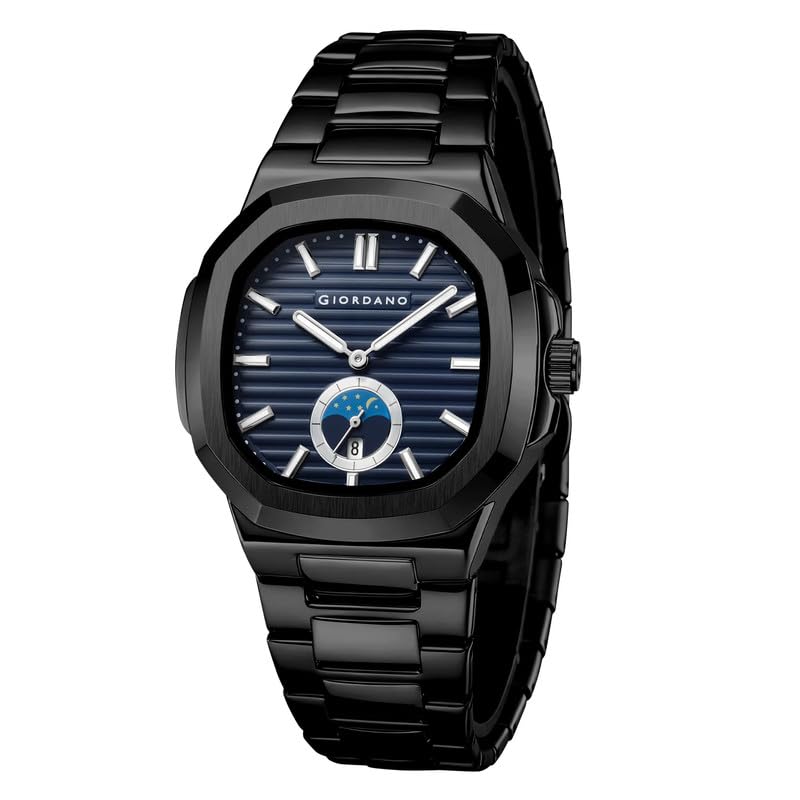 Giordano Analog Watch for Men – Classic Moon Phase Design with Textured Dial, Durable Stainless Steel Strap, and Date Display - GZ-50179-22 - Image 1